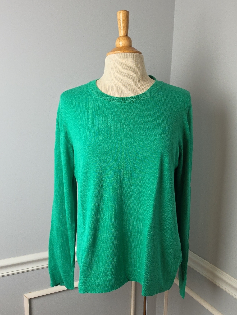 J.CREW‎ FACTORY Teddie Kelly Green 100% Cotton Crewneck Long Sleeve Sweater L